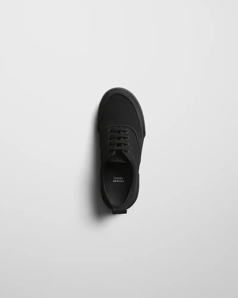 Black Canvas Lace-Up Plimsole Sneakers