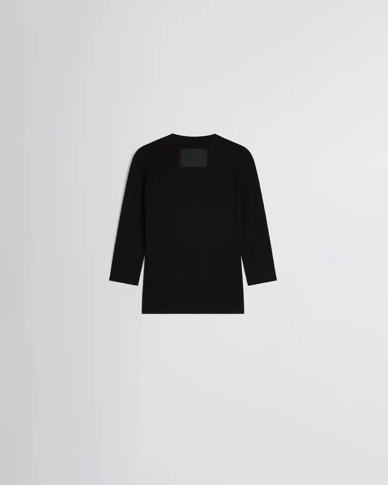 Black Cotton Crewneck Tee With Three-Quarter Sleeves 2