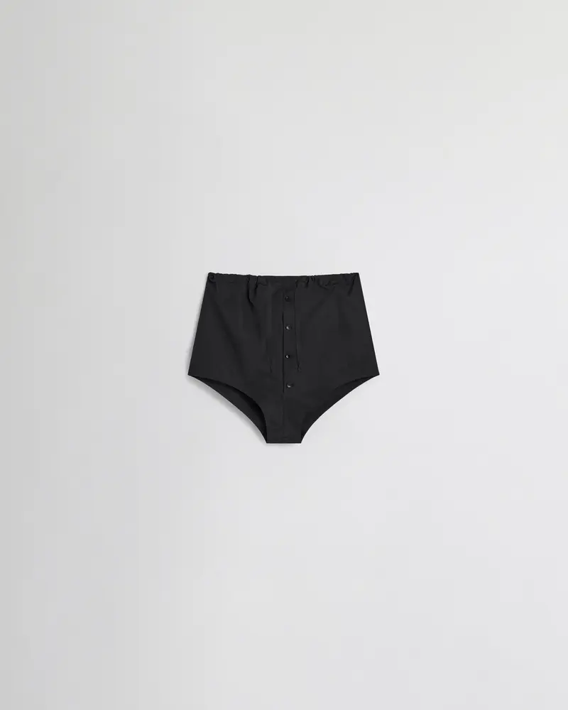 Black Cotton High-Waisted Shorts