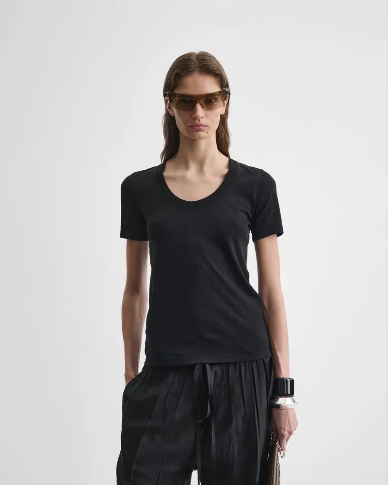 Black Cotton Scoop Neck T-Shirt