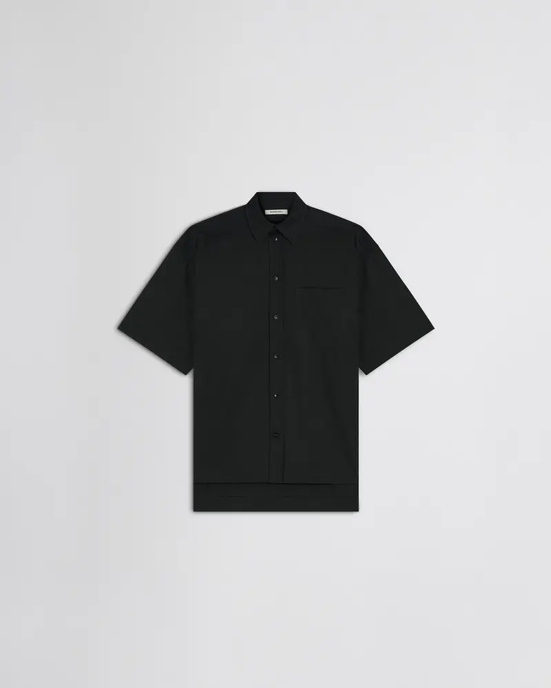 Black Cotton Short Sleeve Shirt With Oversized Fit