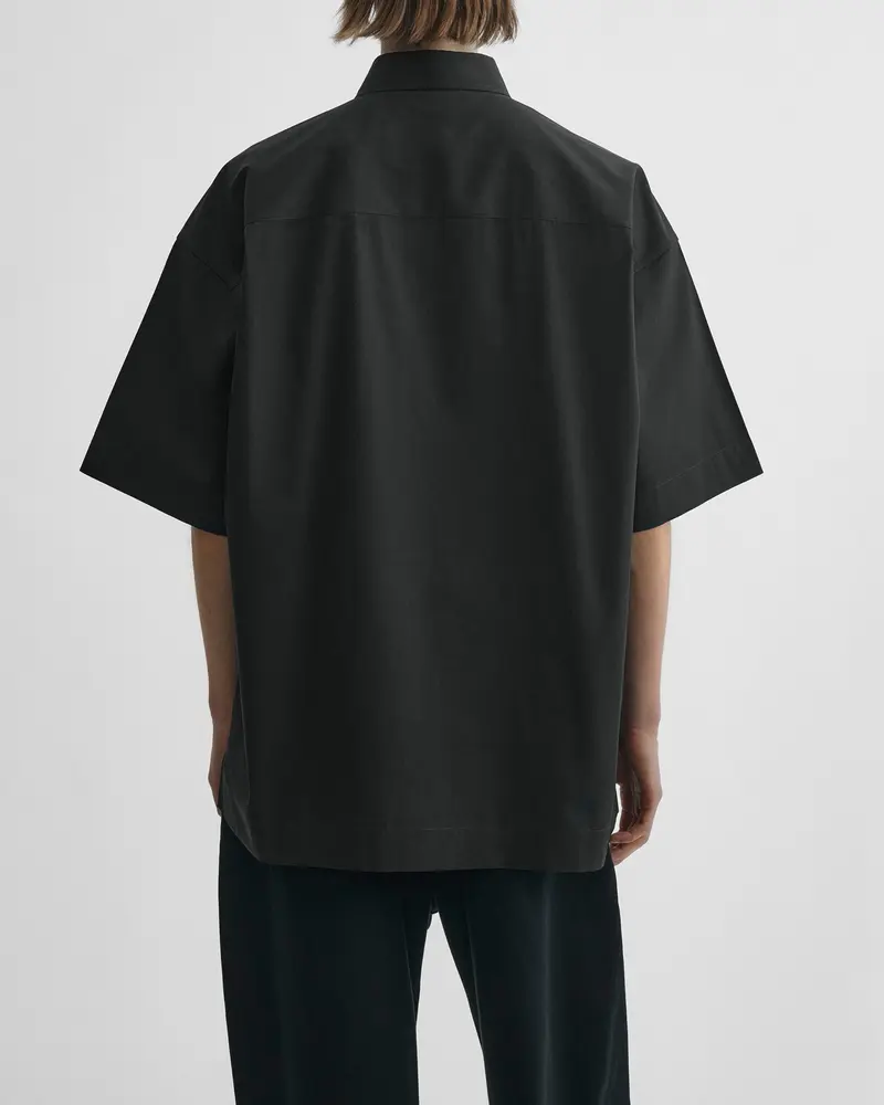 Black Cotton Short Sleeve Shirt With Oversized Fit