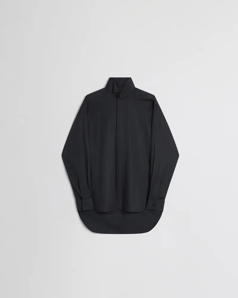 Black Cotton Tuxedo Shirt With Detachable Collar And Cuffs
