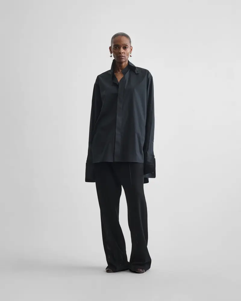 Black Cotton Tuxedo Shirt With Detachable Collar And Cuffs