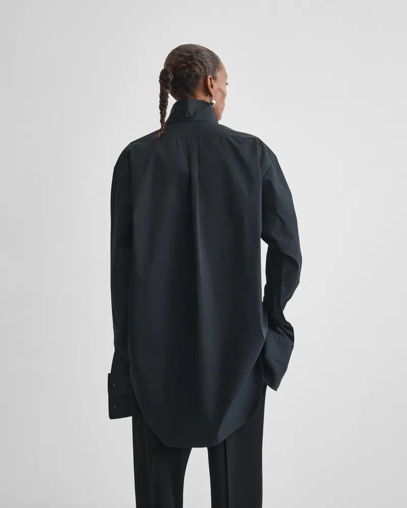 Black Cotton Tuxedo Shirt With Detachable Collar And Cuffs