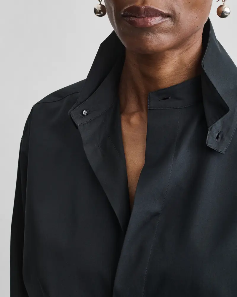 Black Cotton Tuxedo Shirt With Detachable Collar And Cuffs