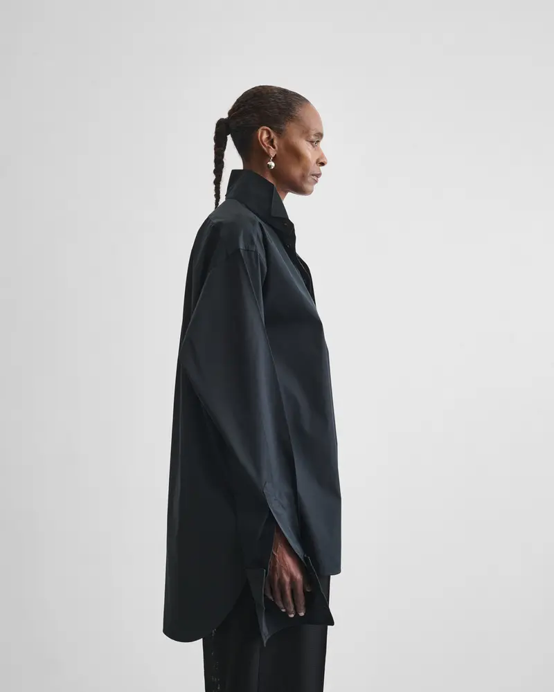 Black Cotton Tuxedo Shirt With Detachable Collar And Cuffs