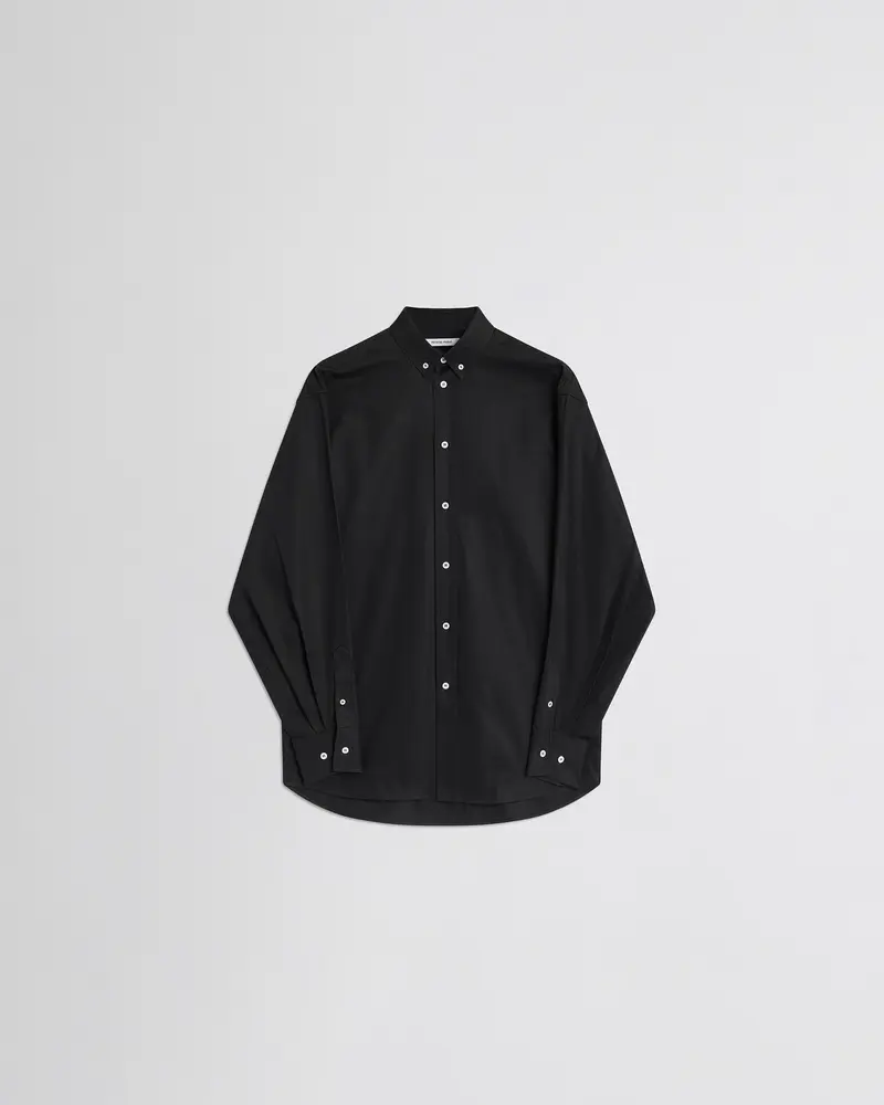 Black Cotton Twill Shirt With Classic Button-Down Collar