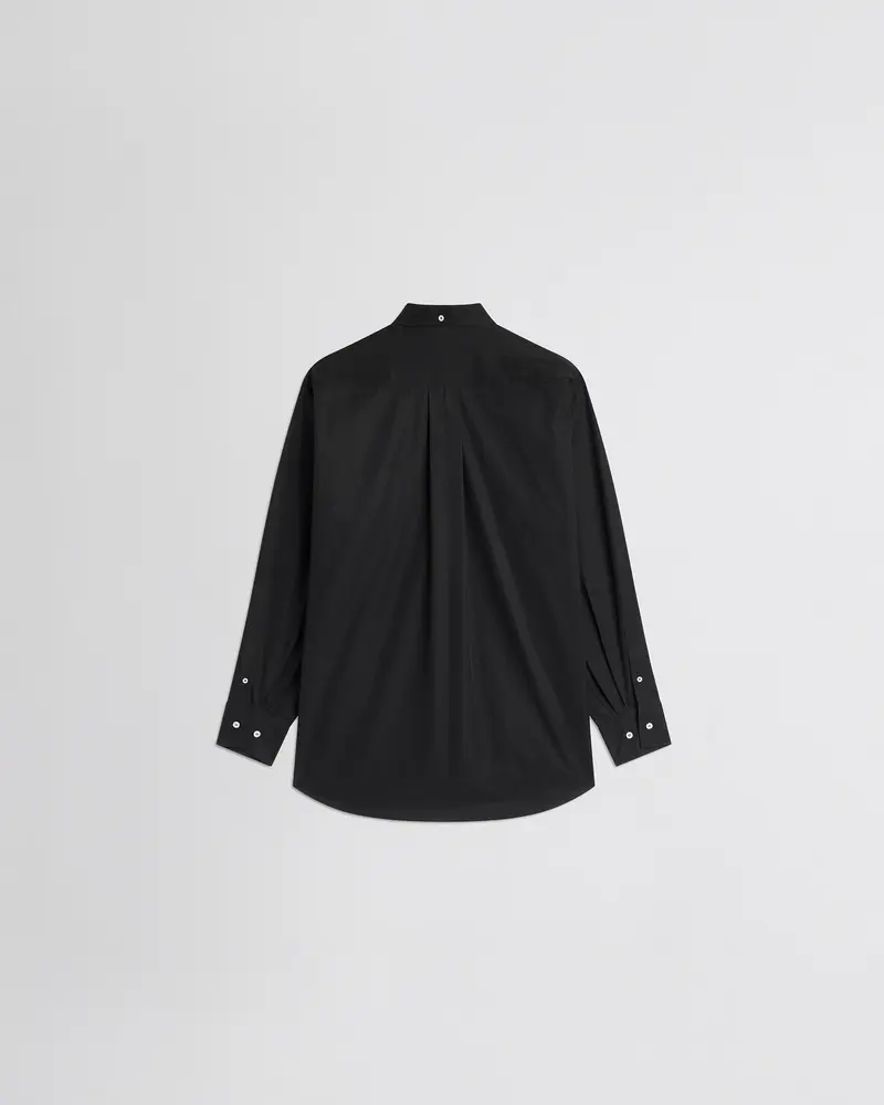 Black Cotton Twill Shirt With Classic Button-Down Collar 2
