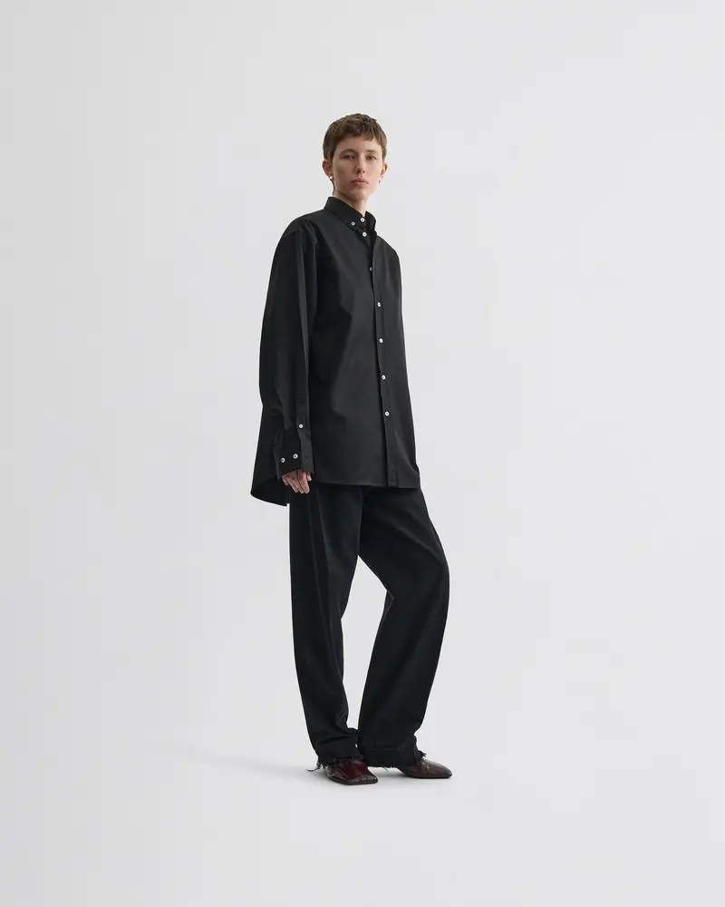 Black Cotton Twill Shirt With Classic Button-Down Collar