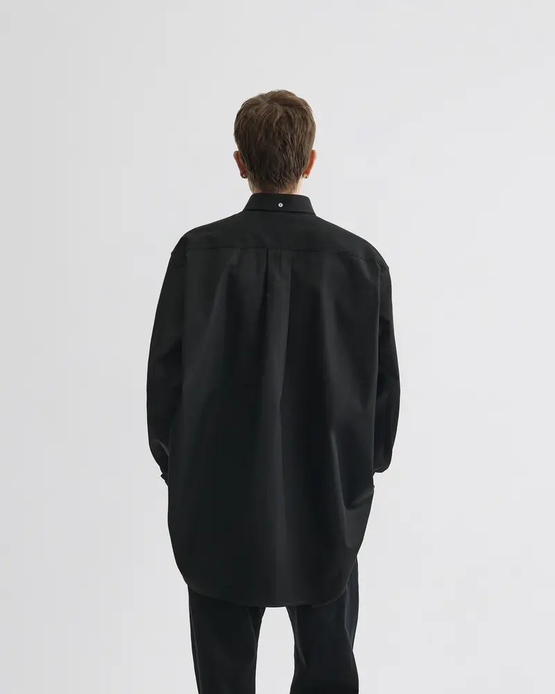 Black Cotton Twill Shirt With Classic Button-Down Collar