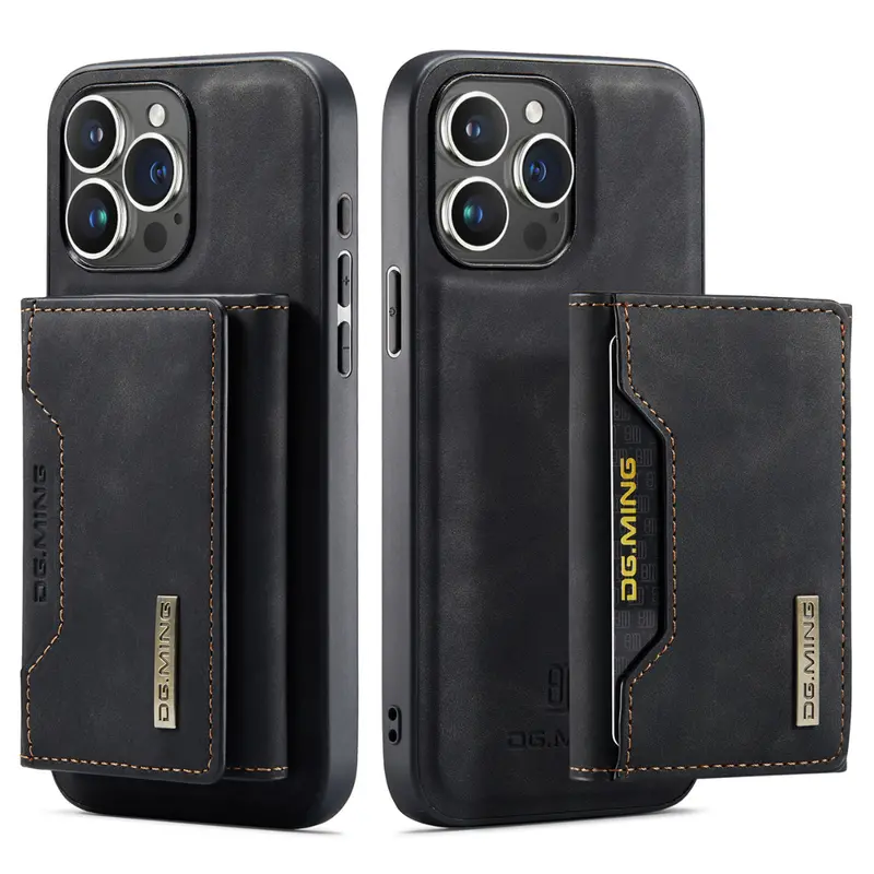 Black Executive-Style Leather Wallet Case for iPhone
