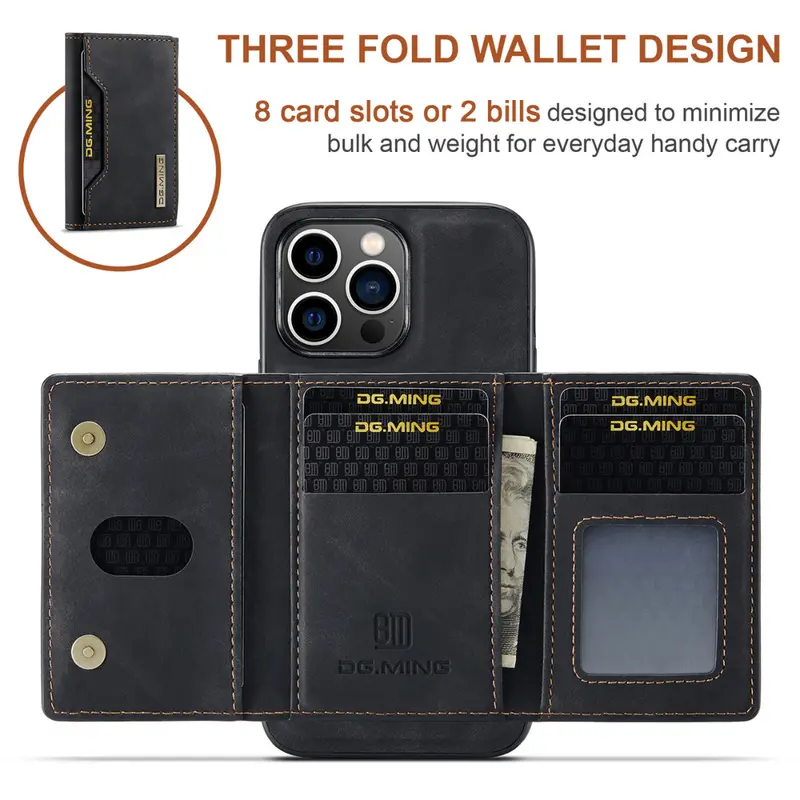 Black Executive-Style Leather Wallet Case for iPhone