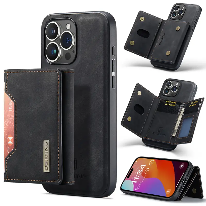 Black Executive-Style Leather Wallet Case for iPhone 2
