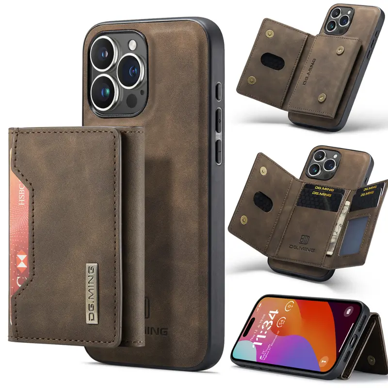 Black Executive-Style Leather Wallet Case for iPhone