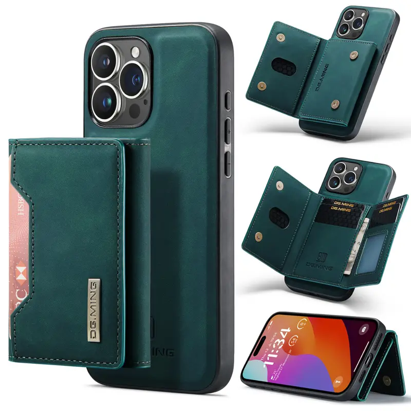 Black Executive-Style Leather Wallet Case for iPhone