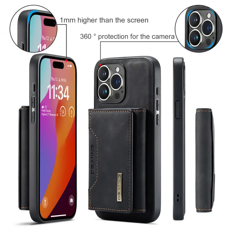 Black Executive-Style Leather Wallet Case for iPhone