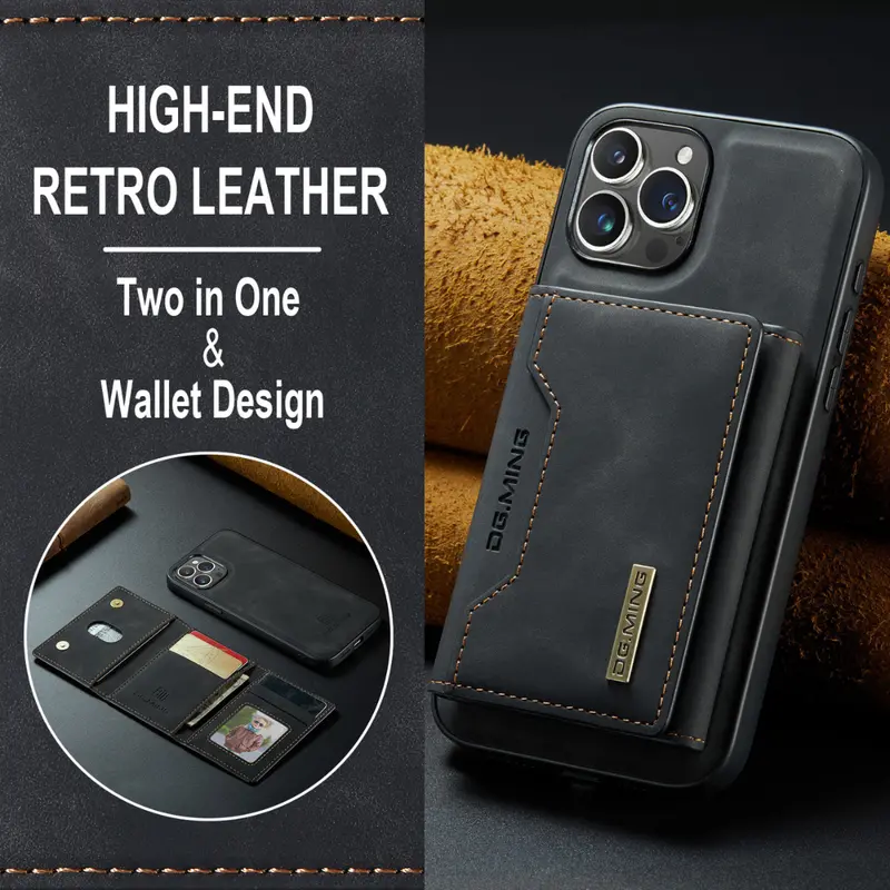 Black Executive-Style Leather Wallet Case for iPhone