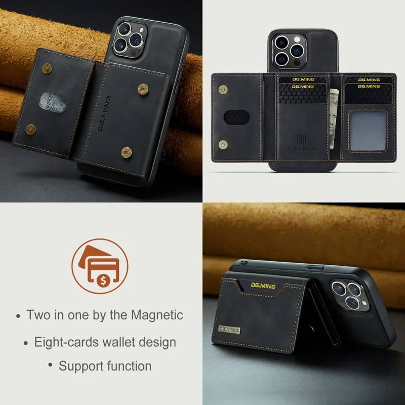Black Executive-Style Leather Wallet Case for iPhone