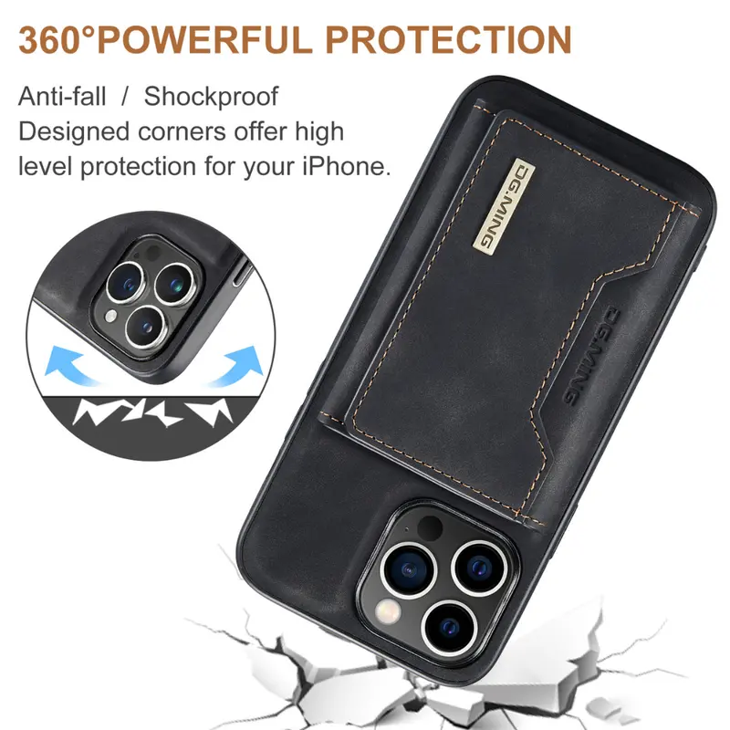 Black Executive-Style Leather Wallet Case for iPhone