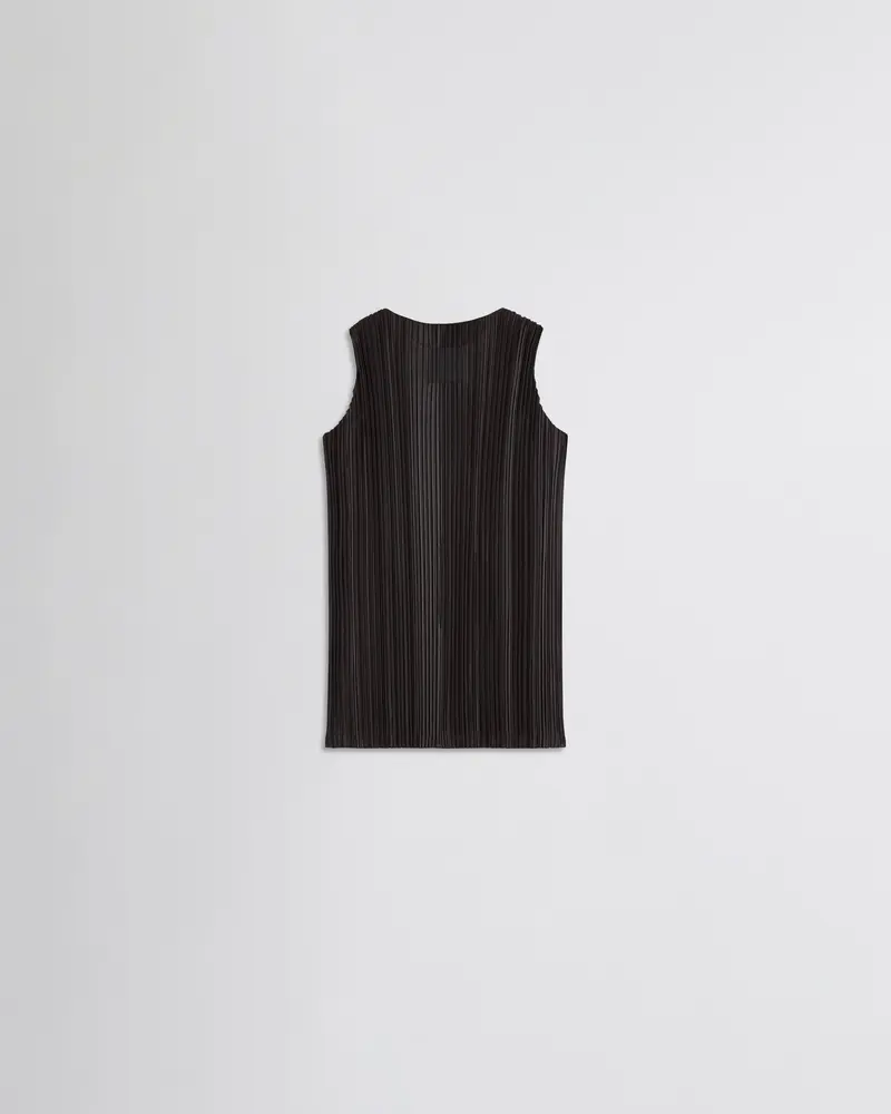 Black Laminated Polyester Razor-Pleat Tank Top 2