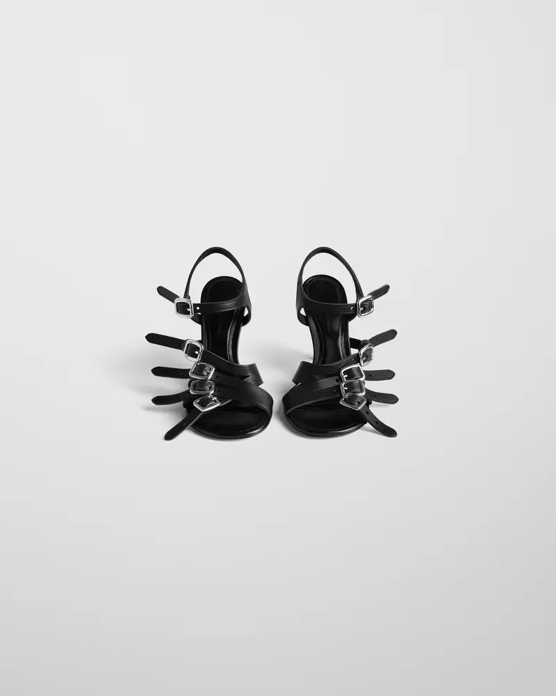 Black Leather Buckle Sandal With Stacked Heel 2