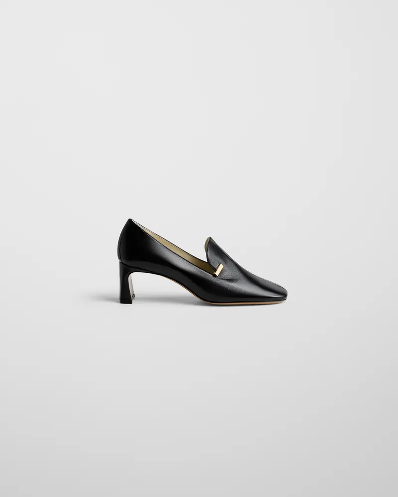 Black Leather Club Loafer With 60Mm Concave Heel