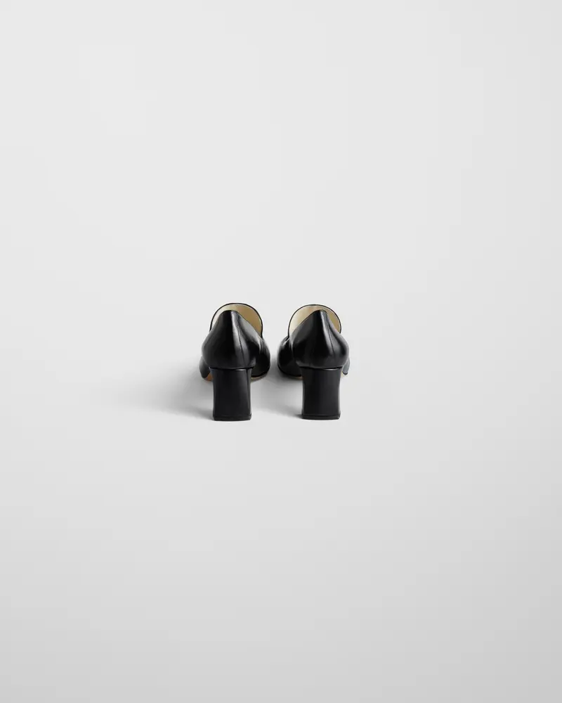 Black Leather Club Loafer With 60Mm Concave Heel