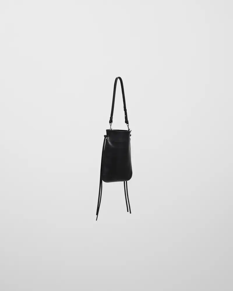 Black Leather Gig Pouch With Silver Hardware