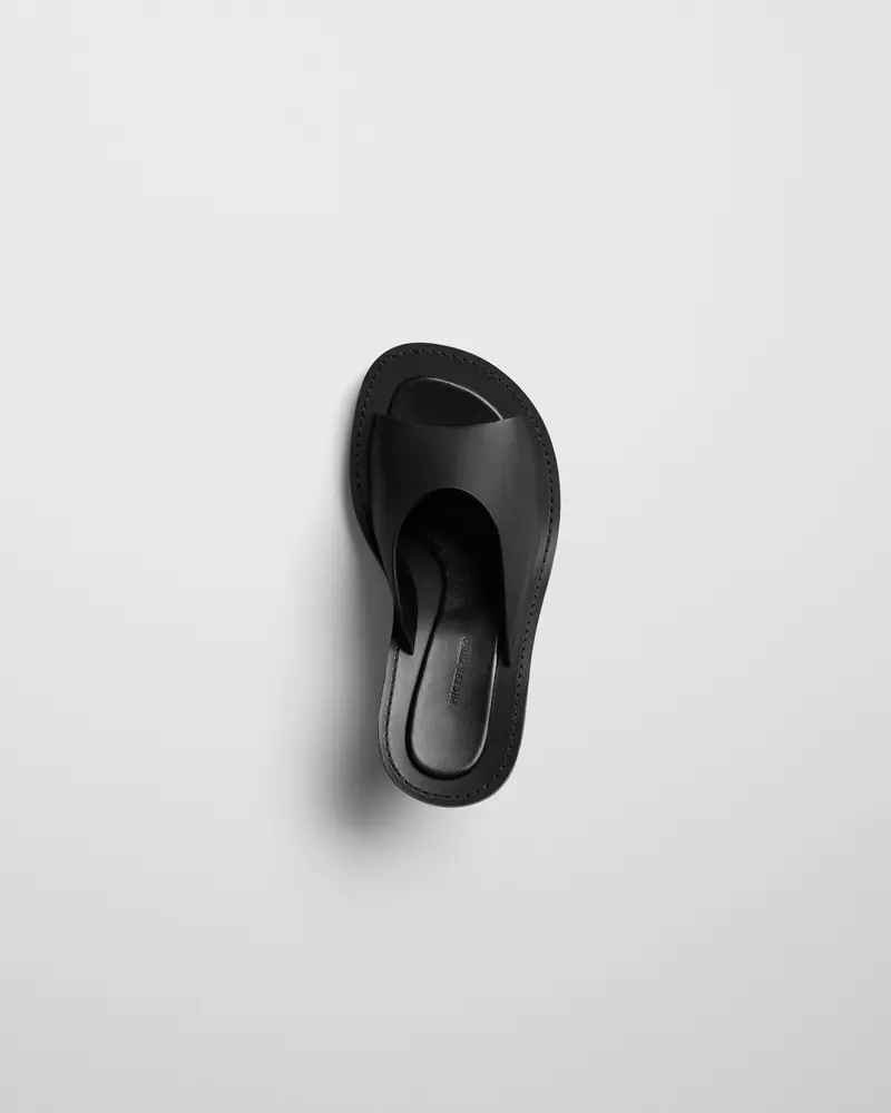 Black Leather Mule Sandal With Conical Heel