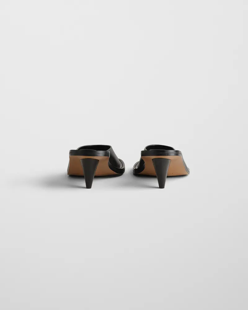 Black Leather Mule Sandal With Conical Heel