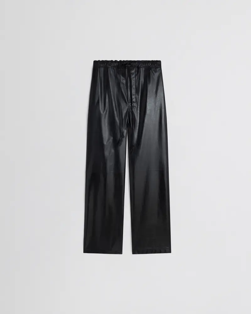Black Leather Pyjama Trousers With Drawstring Waist