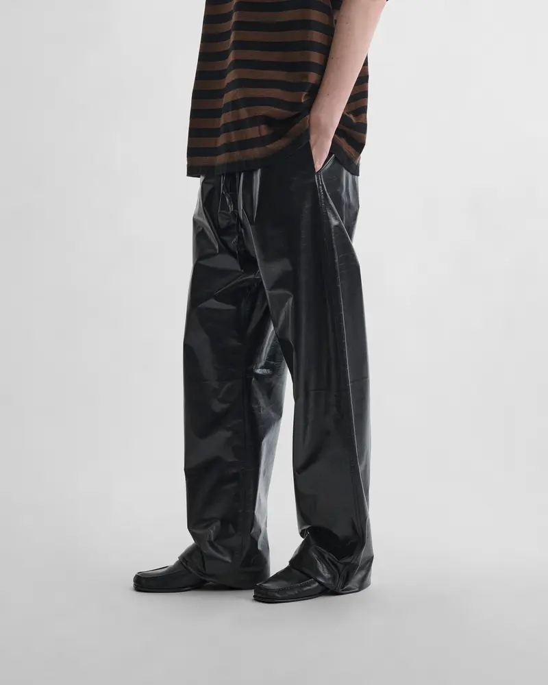 Black Leather Pyjama Trousers With Drawstring Waist