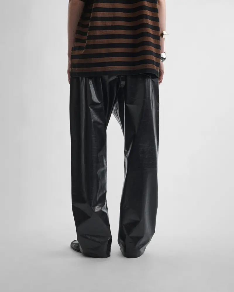 Black Leather Pyjama Trousers With Drawstring Waist