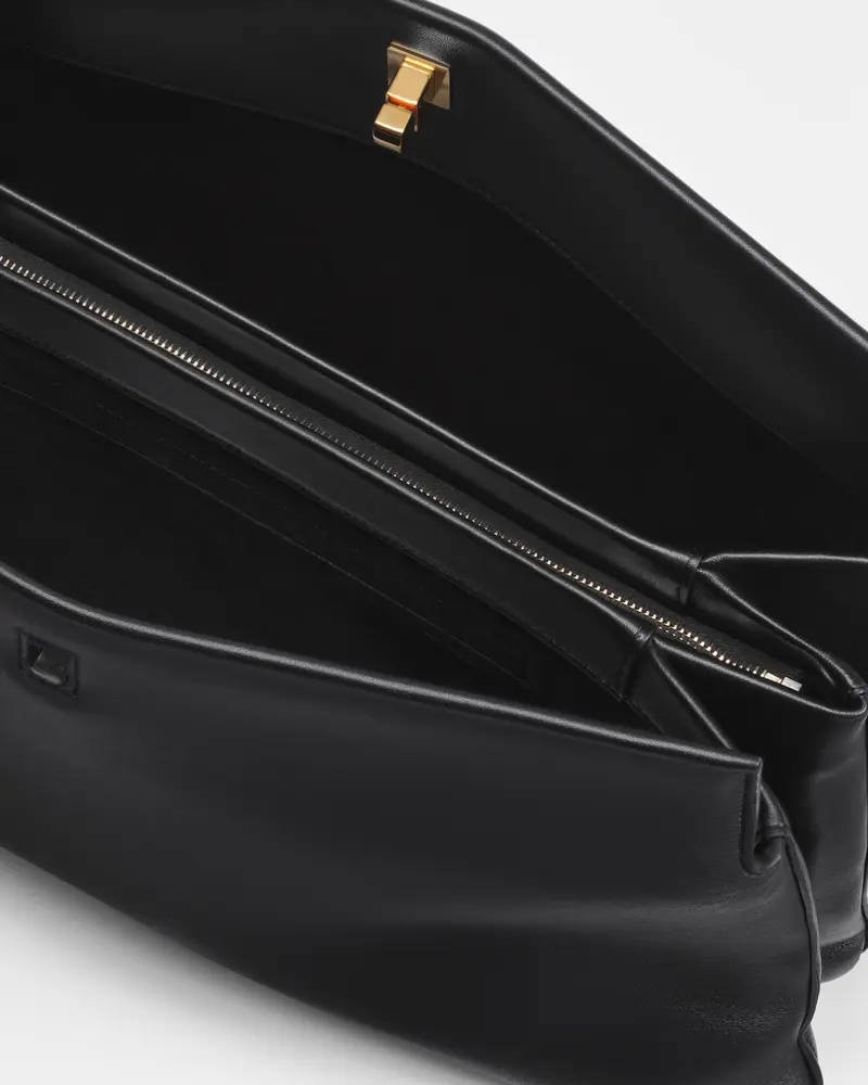 Black Nappa Trifold Clutch With Gold-Tone Twist Lock 2