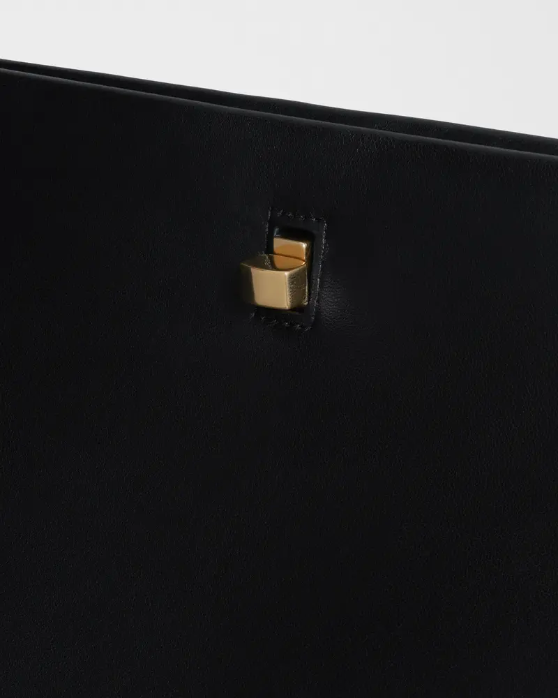 Black Nappa Trifold Clutch With Gold-Tone Twist Lock