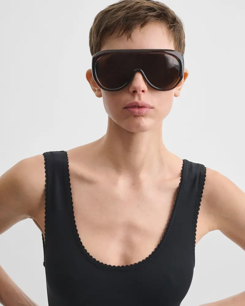 Black Nylon Scoop-Neck One-Piece Swimsuit