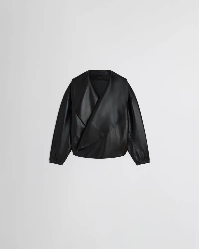 Black Oiled Leather Moon Bomber Jacket