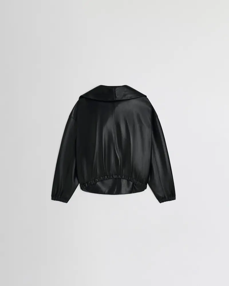 Black Oiled Leather Moon Bomber Jacket 2