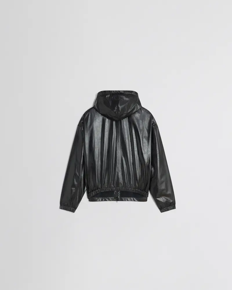 Black Parachute Leather Anorak With Drawcord Hood 2