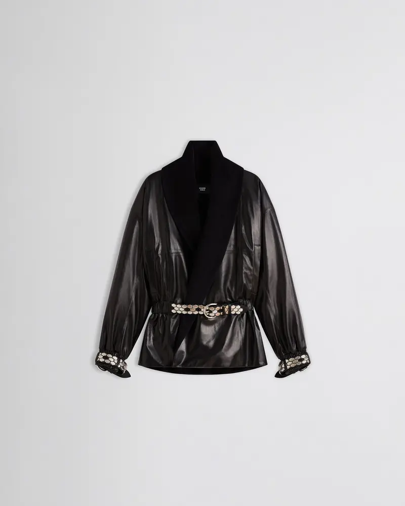 Black Plonge Leather Stud Jacket