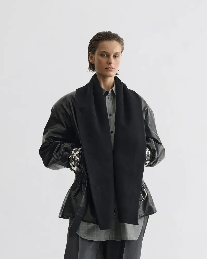 Black Plonge Leather Stud Jacket