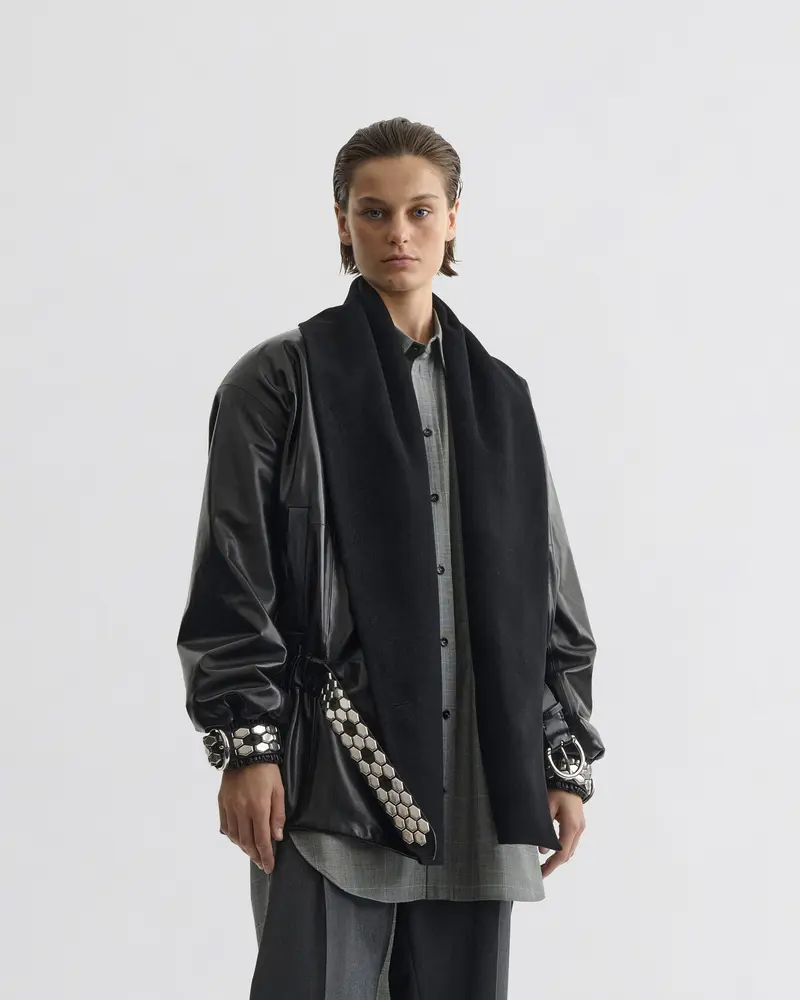 Black Plonge Leather Stud Jacket