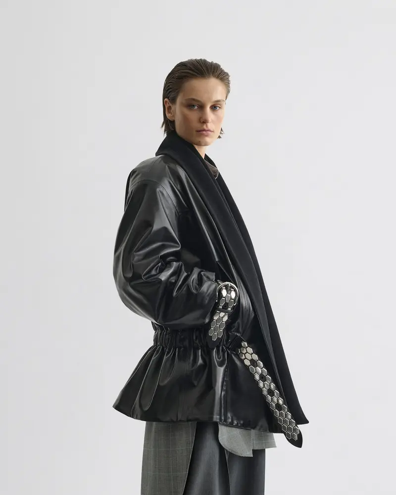 Black Plonge Leather Stud Jacket