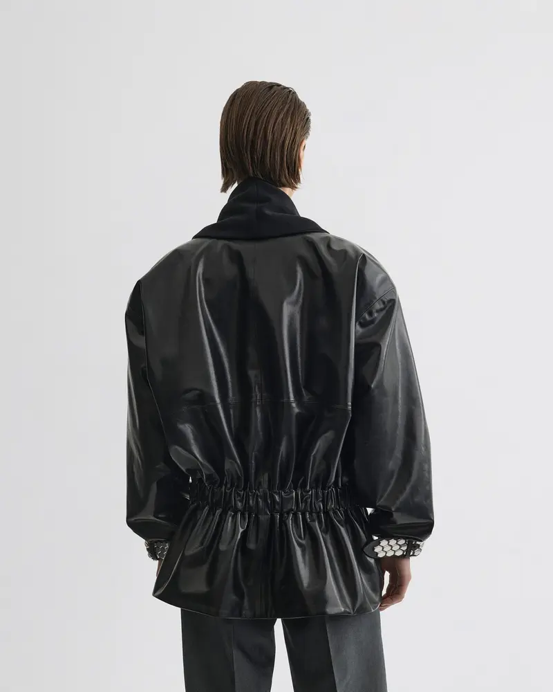 Black Plonge Leather Stud Jacket