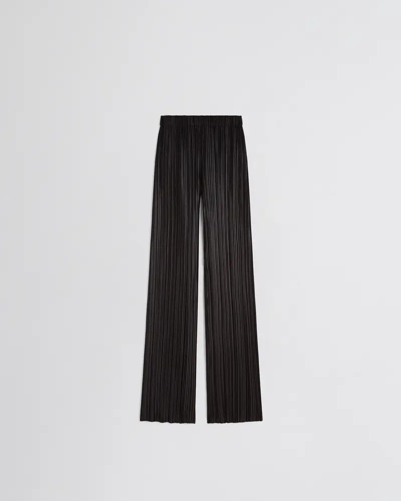Black Polyester Razor Pleat Flared Trousers With Elastic Waist 2