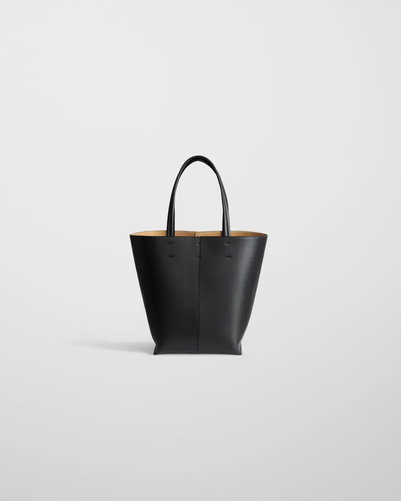 Black Pot Cabas Structured Tote With Camel Lining