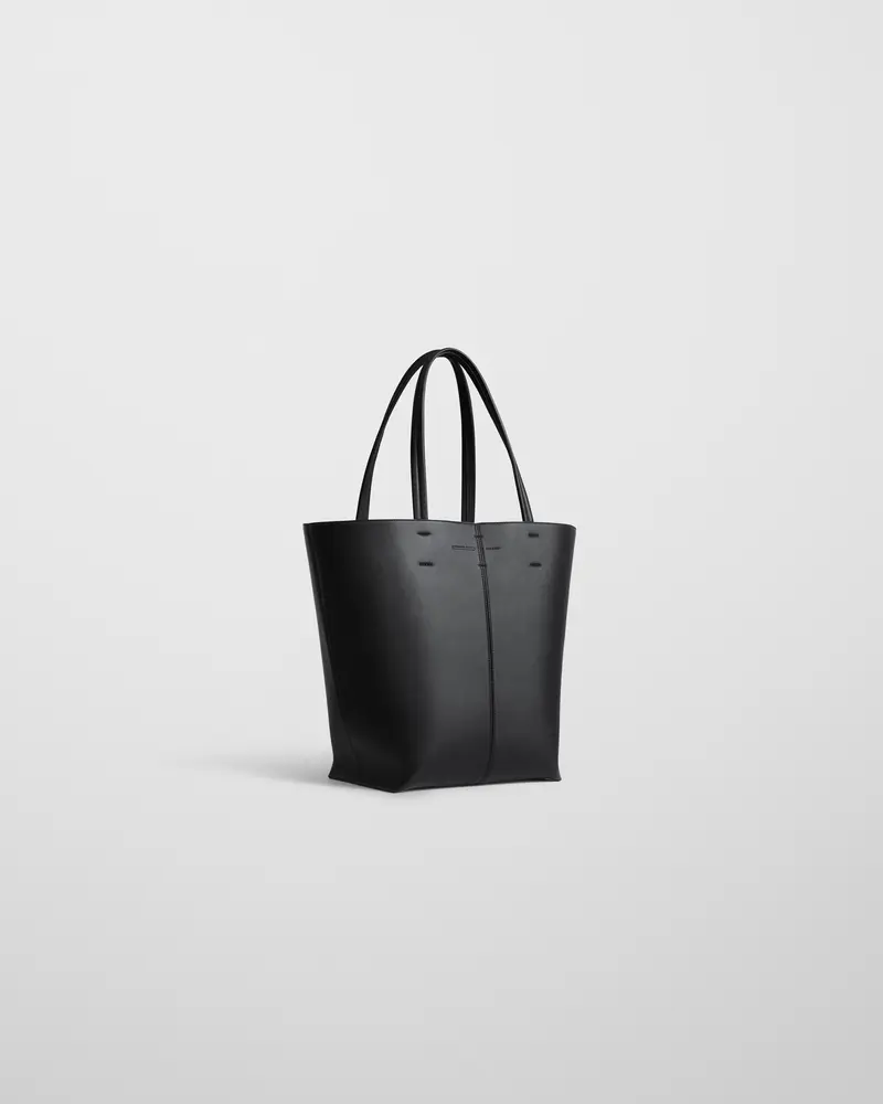 Black Pot Cabas Structured Tote With Camel Lining
