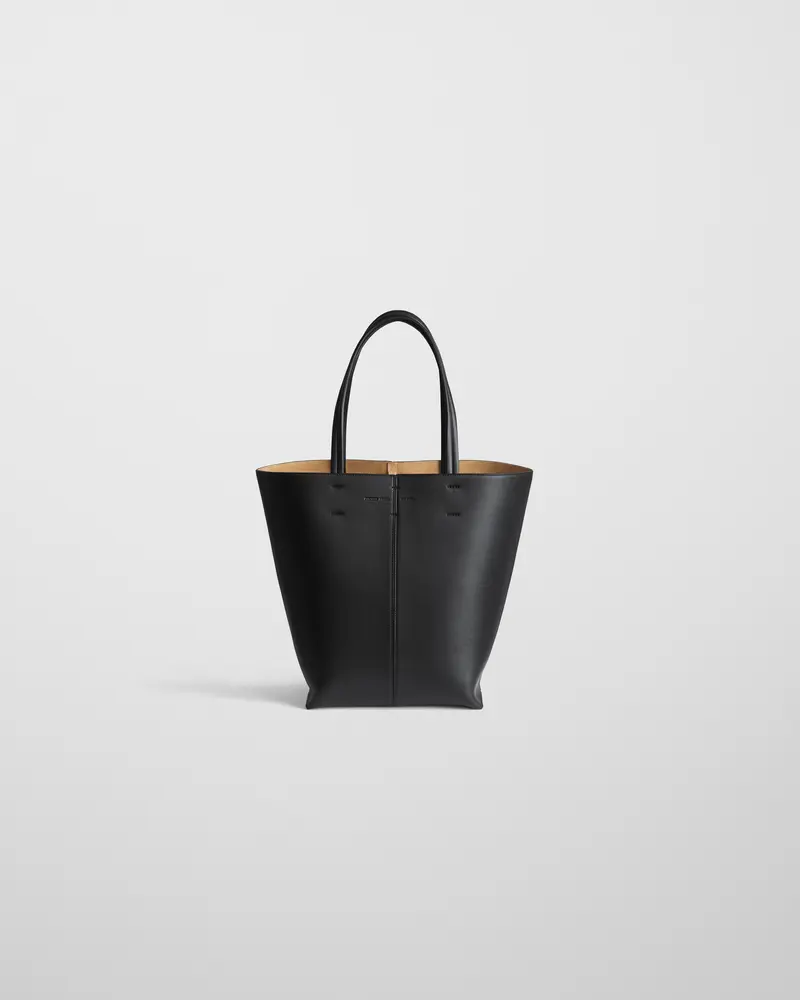 Black Pot Cabas Structured Tote With Camel Lining