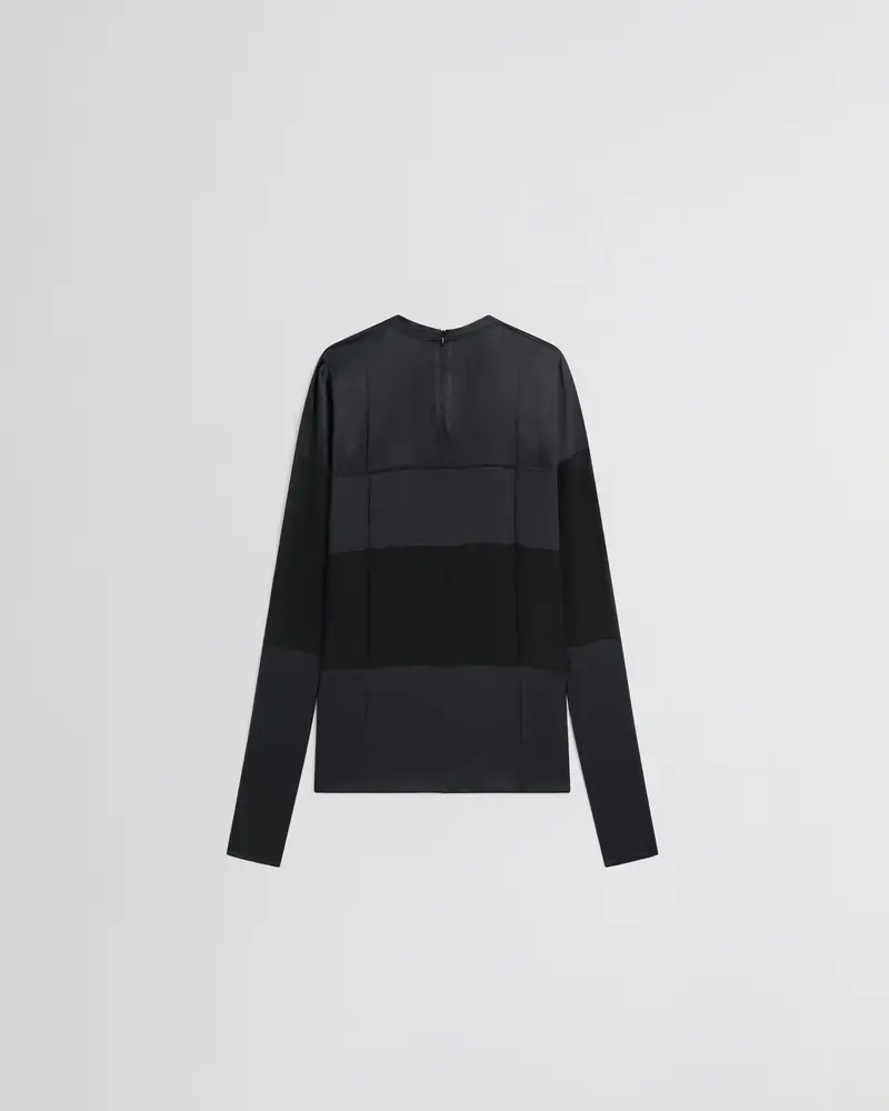 Black Satin Panel Top With Opaque-Transparent Contrast 2